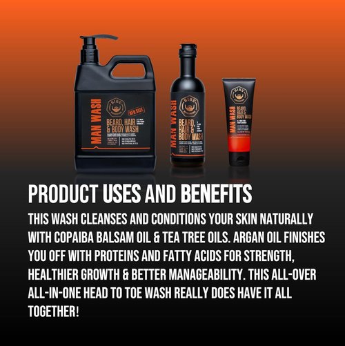 GIBS Grooming Man Wash - 3-in-1 Beard, Hair & Body Soap - Citrus Oak Basil Scent - Sulfate-Free & Nourishing