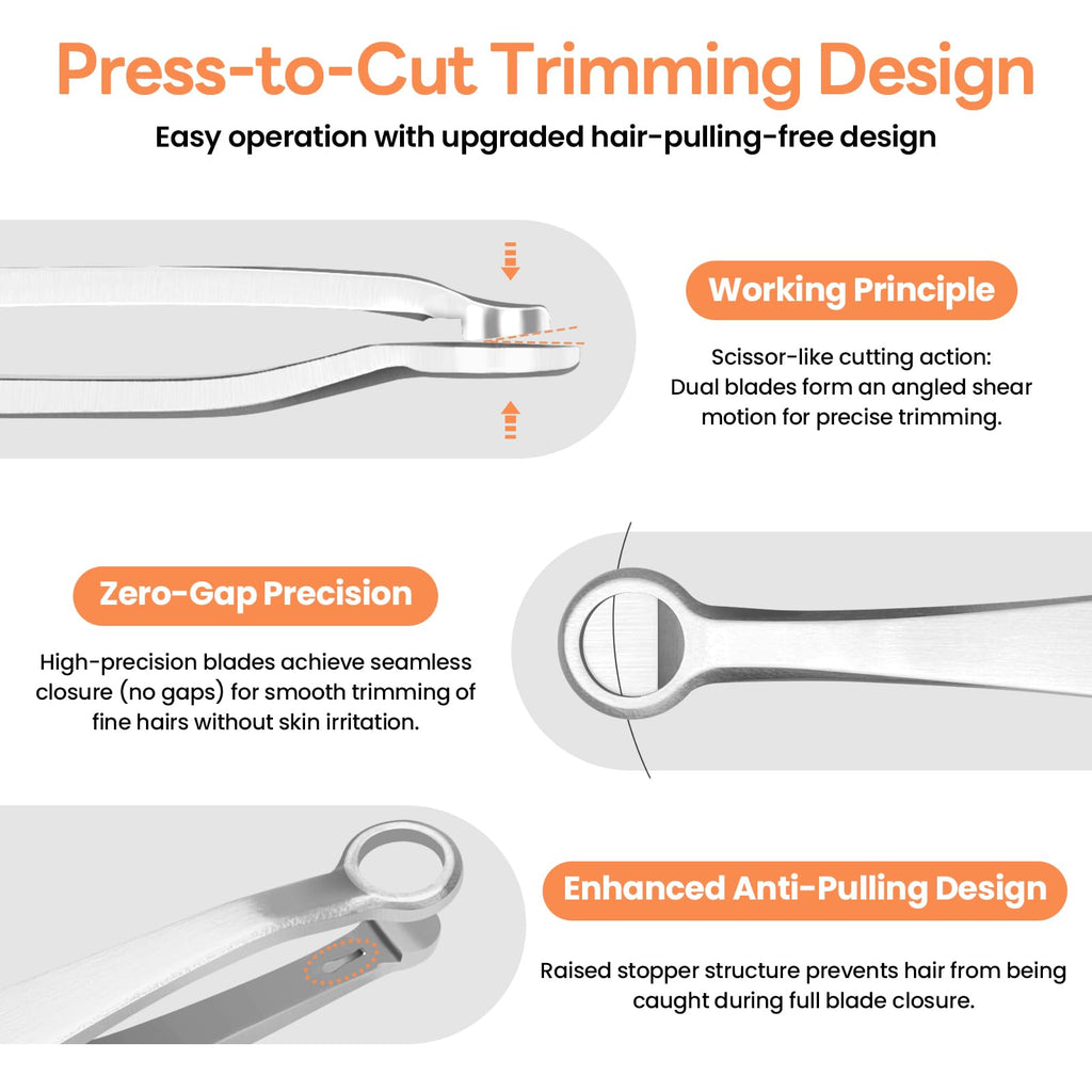 THRAU Nose Hair Trimmer for Men & Women, Stainless Steel Facial Hair Remover for Ear, Eyebrow and Beard, Round tip Trimming Tweezers, Body Grooming Kit