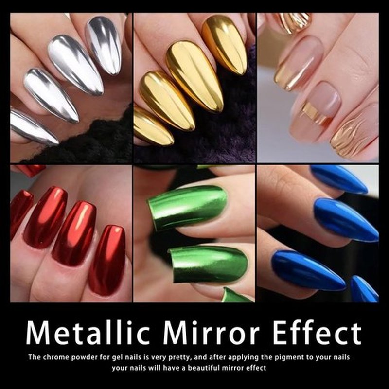 16 Colors Chrome Nail Powder kit, Gold Silver Red Black Brown Metalic Christmas Mirror Effect Chrome Powder Pigments for Nails Decoration for DIY (Colorful, M)