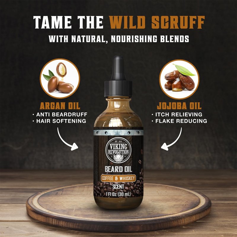 Viking Revolution Coffee Whiskey Beard Oil - Natural Argan & Jojoba Oil Beard Conditioner for Men | 1 Pack