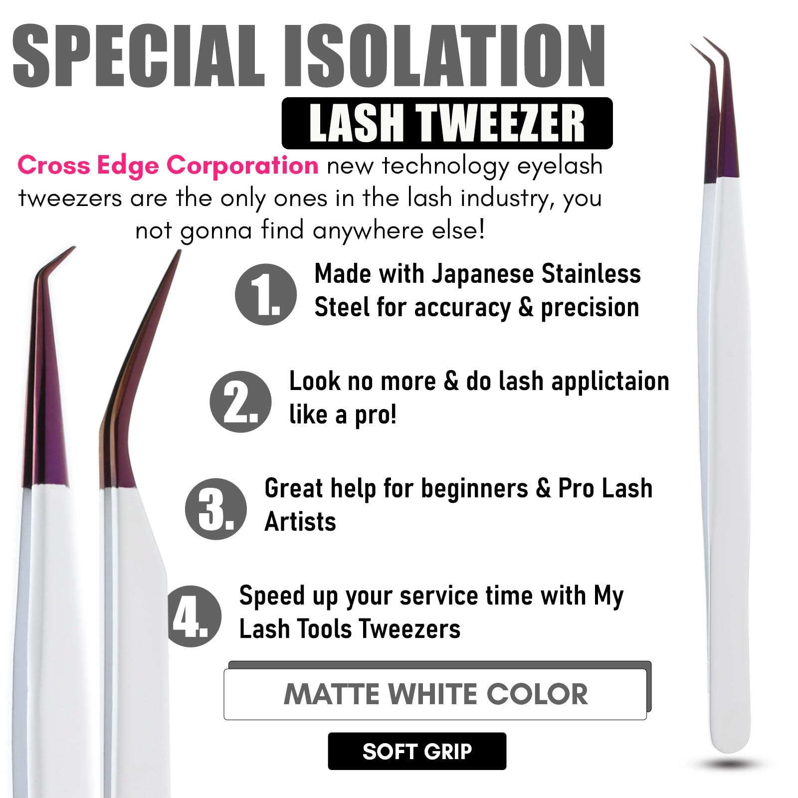 My Lash Tools New Isolation Lash Tweezers For Eyelash Extensions Best for Individual Isolation & Classic Lashes Japanese Stainless Steel Lightweight Precision Lashing Twisers (CEC-JP/01)