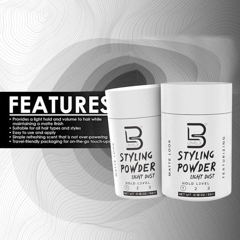 L3 Level 3 Travel Styling Powder - Small 0.18 oz for Travel - Natural Look Mens Powder (6, White)