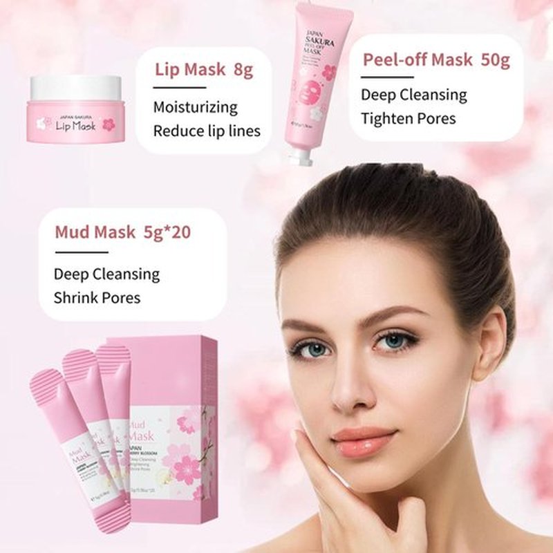 Japan Sakura Skin Care Set for Teen Girls - Evolvique Skin Care for Teens 10-12 - Skincare for Girls 10-12 - Skin Care Kit Gift Set for Women with Cleanser,Serum,Cream(One Size, 8PCS Sakura Scent)