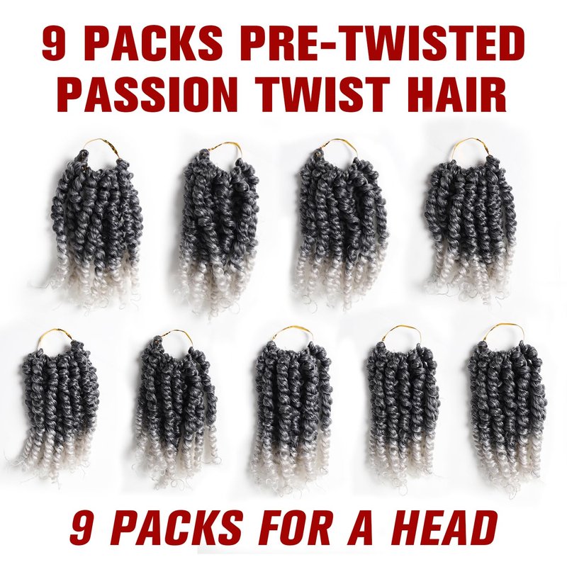 VIOLET Passion Twist Crochet Hair - 6 Inch, 9 Packs, Pre-twisted, for Black Women (TGray)