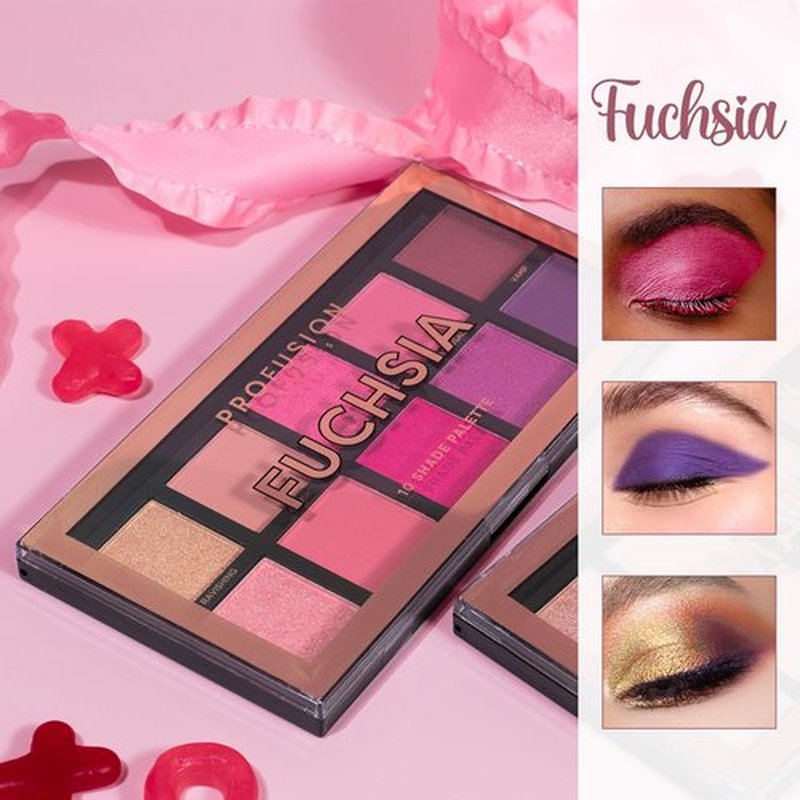 Profusion Cosmetics 10 Shade Eyeshadow Palette - High Pigmented Multi-Finish Colors, Vegan & Cruelty-Free, Create Stunning Looks On-the-Go - Travel-Friendly & Versatile Makeup, Fuchsia