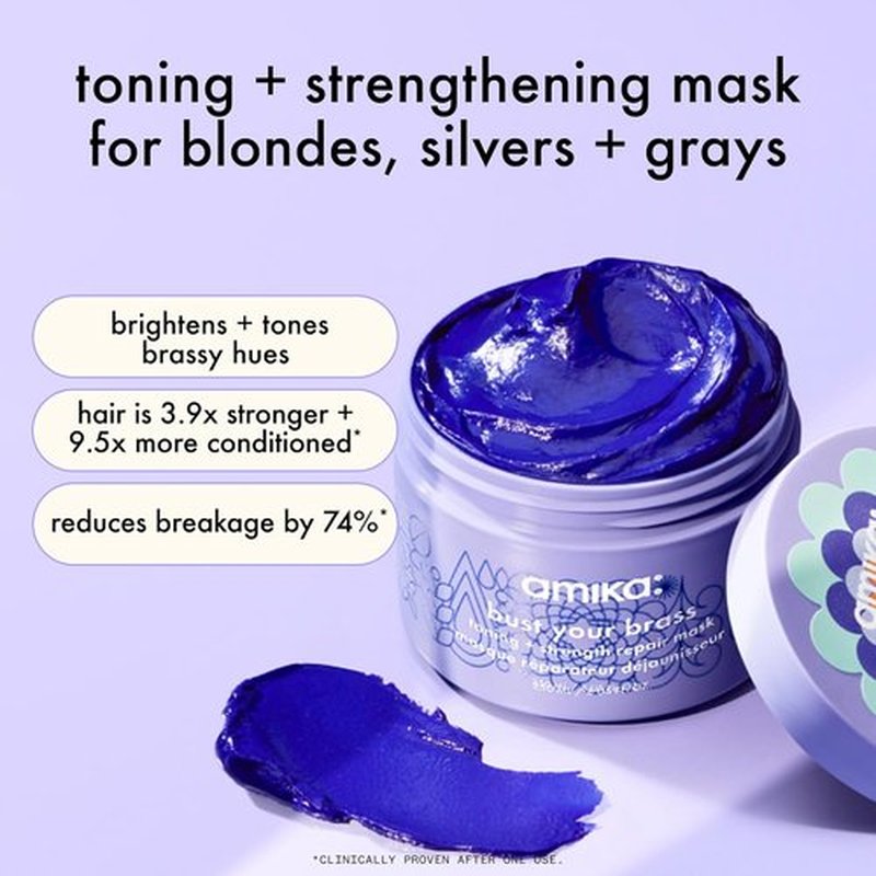 Amika Bust Your Brass Toning Mask - Strengthens & Repairs Hair | 8.5 oz