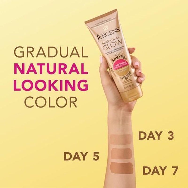 Jergens Natural Glow Self Tanner Lotion - Sunless Tanning for Fair to Medium Skin - 7.5 Oz Daily Moisturizer with Coconut Oil & Vitamin E