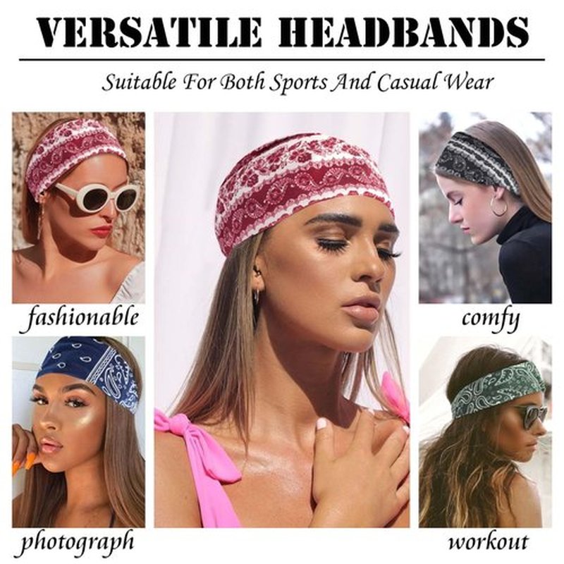 STGDAK Paisley Bandana Headbands Wide Boho Head Bands For Women Fashion Hair Wraps Elastic Turban Knotted Head Scarf Cotton Hair Band Soft Sweatband Non Slip Headband For Women Girls Yoga Workout