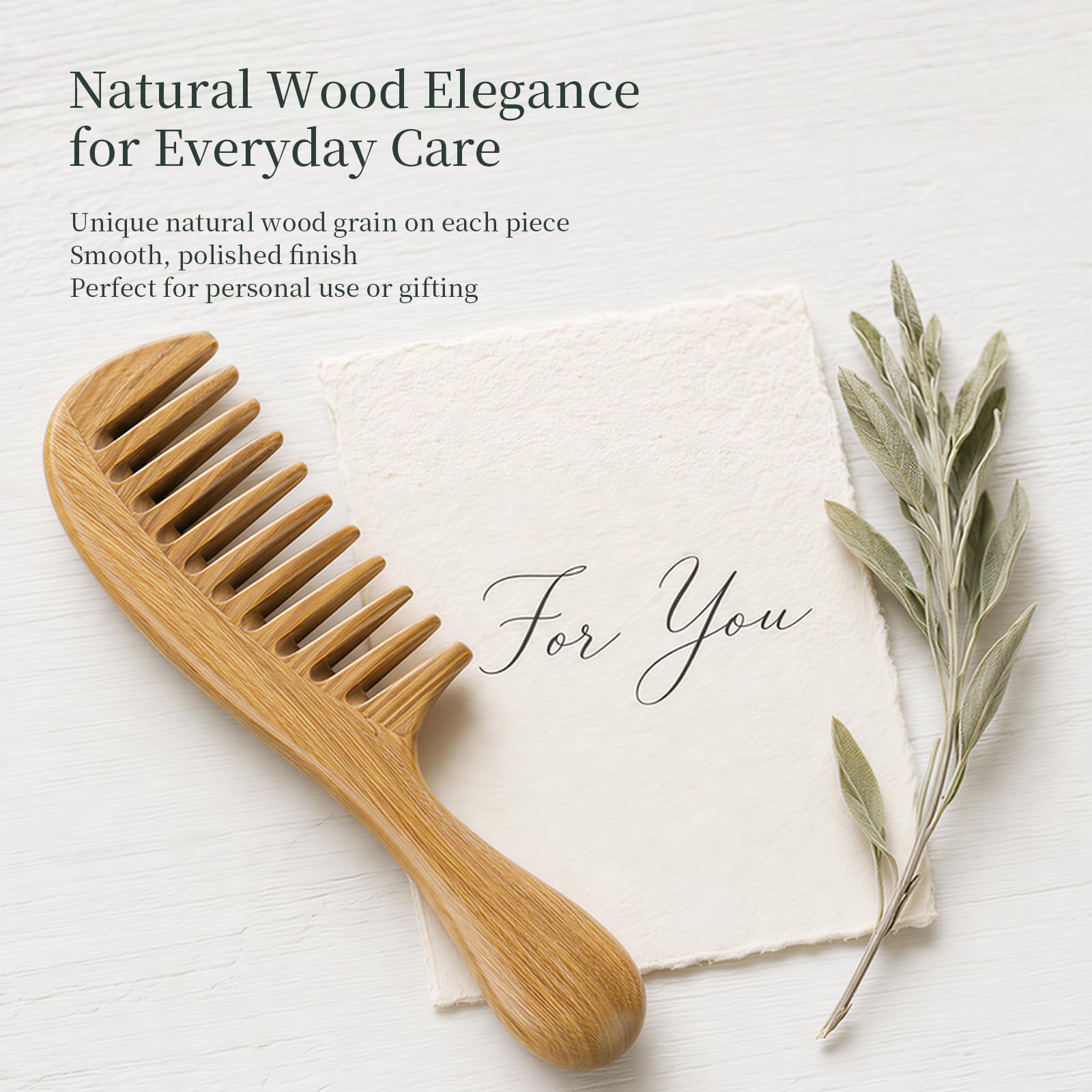 Onedor Handmade 100% Natural Green Sandalwood Hair Combs - Anti-Static Sandalwood Scent Natural Hair Detangler Wooden Comb (Extra Wide Tooth)