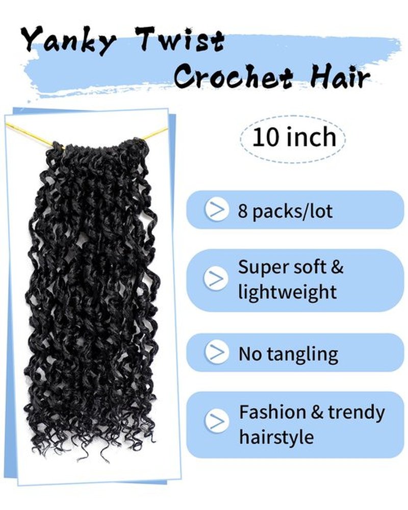 Eerya 10 Inch Yanky Twist Crochet Hair for Women 8 Packs Fluffy Prelooped Senegalese Spring Mini Yankee Yaki Twists Crochet Braids Synthetic Braiding Hair Extensions (10 inch, 1B)