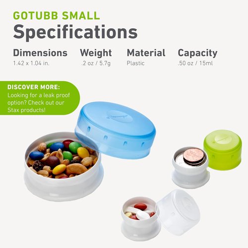 Humangear GoTubb - Food-Safe Storage Containers for Snacks & Essentials | Clear/Green/Blue, Small (3-Pack)