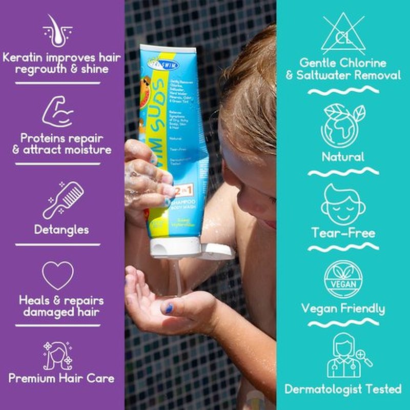 TRISWIM Kids Swim Suds & Conditioner Set 8.5 fl oz each | Natural Tear-Free 2-in-1 Shampoo Chlorine Removal & Body Wash with Detangler - Gentle Hair and Skin Care Solution for Active Kids