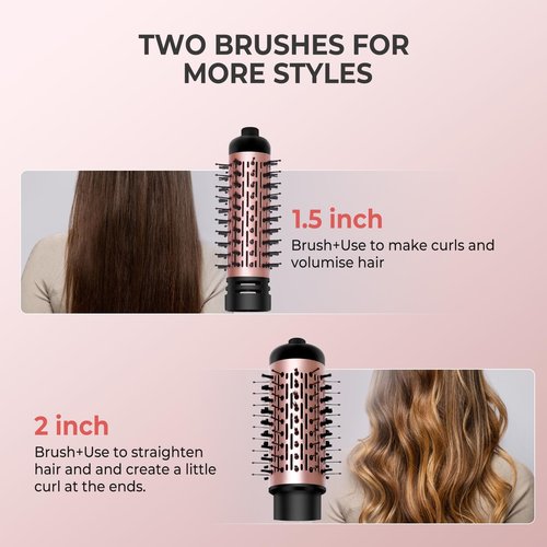 3 in 1 Rotating Hair Dryer Brush, Auto Rotating Blow Dryer Brush Spinning with 2 Brushes (2" & 1.5"), Negative Ionic Brush Blow Dryer, Round Brush Blow Dryer Volumize Curling 100-120V
