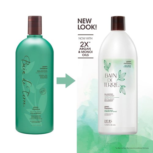 Bain de Terre Green Meadow Conditioner - Gentle Moisture Balance with Argan & Monoi Oils | Paraben-Free, Vegan, Color-Safe (2 Sizes)