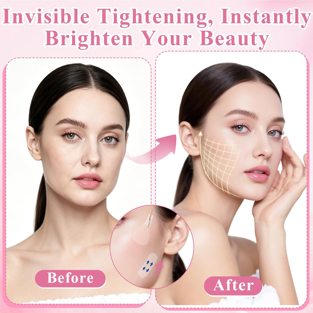 Dexspoeny 168 Pcs Face Lift Tape Invisible with String, Instant Face Lifting, Waterproof V-Shaped Facelift Lift Tapes for Sagging Skin, Double Chin, Wrinkles, Jawline, Eyes Women Beauty Makeup