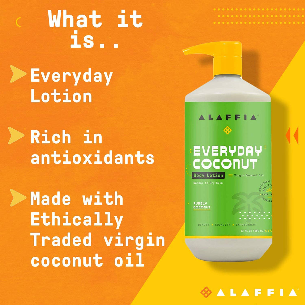 Alaffia Everyday Coconut Body Lotion - Hydrating Moisturizer for Normal to Dry Skin | 2 Pack - 32 Fl Oz Each