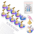 MelodySusie Nail Stand for Press Ons, 2 Sets Blue Heart Shape Acrylic Magnetic Base for Practice Display with Brush Holder and 100 Pcs Reusable Double-Sided Tape for Home DIY Salon Supplies