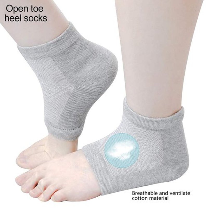 Senkary 4 Pairs Heel Moisturizing Socks Open Toe Socks Gel Heel Socks Cotton for Dry Cracked Feet Women Men (Pink, Turquoise, Blue, Grey)