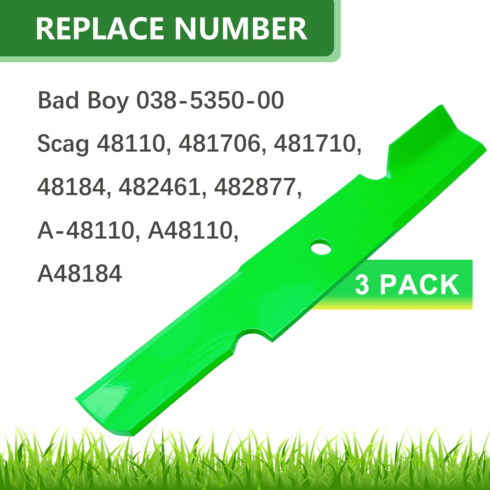 JYLEYJ 482877 481706 48110 High Lift Blade for 48" Scag Freedom Z Liberty Z Tiger Cub Exmark 48 Mower Deck Replace Hus tler 601123 Bad Boy 038-5350-00 (3 Pack)