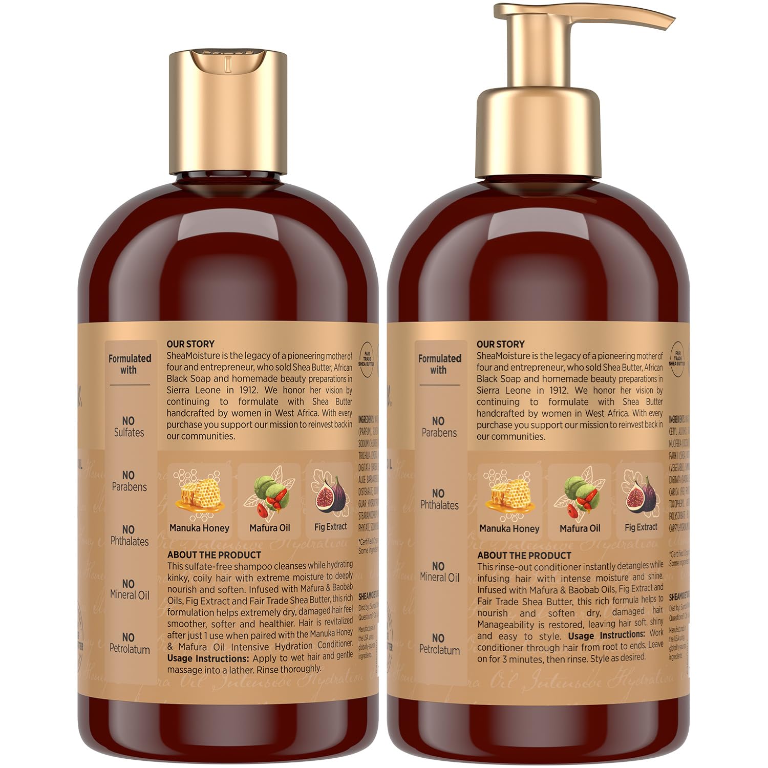 SheaMoisture Shampoo and Conditioner, Manuka Honey & Mafura Oil, 13 Oz Ea