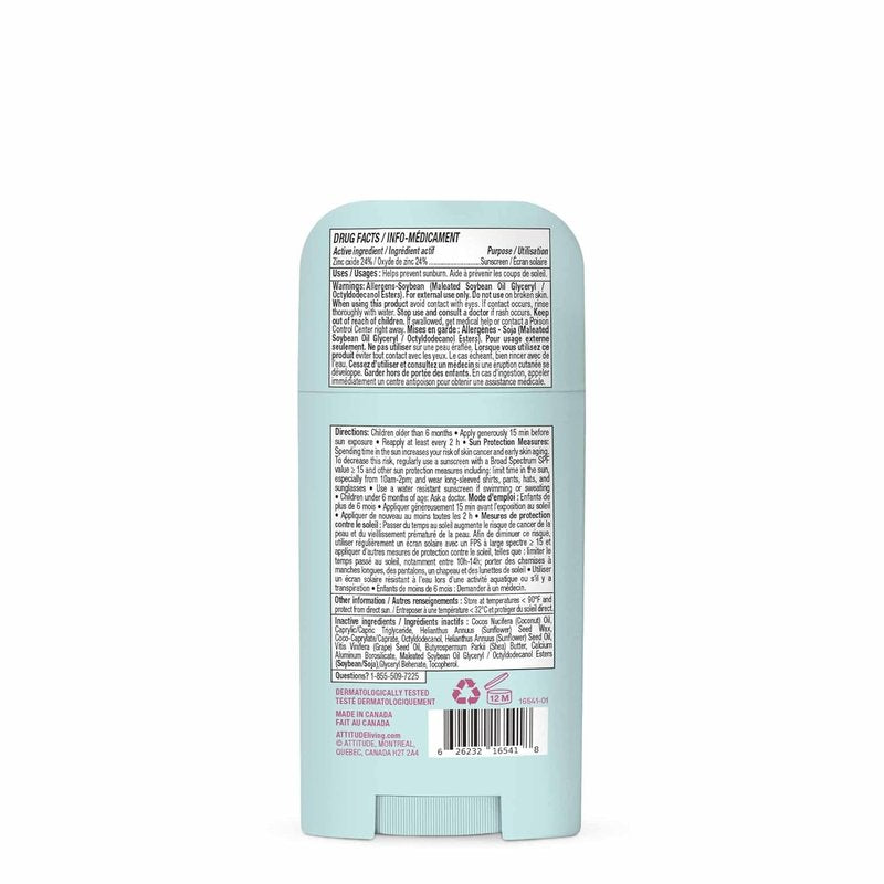 ATTITUDE Baby Mineral Sunscreen Face Stick SPF 50 - Broad Spectrum Zinc Oxide, EWG Verified, Vegan