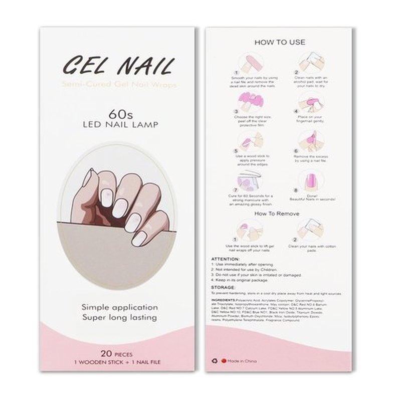 JMEOWIO Gel Nail Stickers Cream Pink French Tip Semi Cured Gel Nail Strips Wraps UV/LED Nails Art Design Decoration Accessories