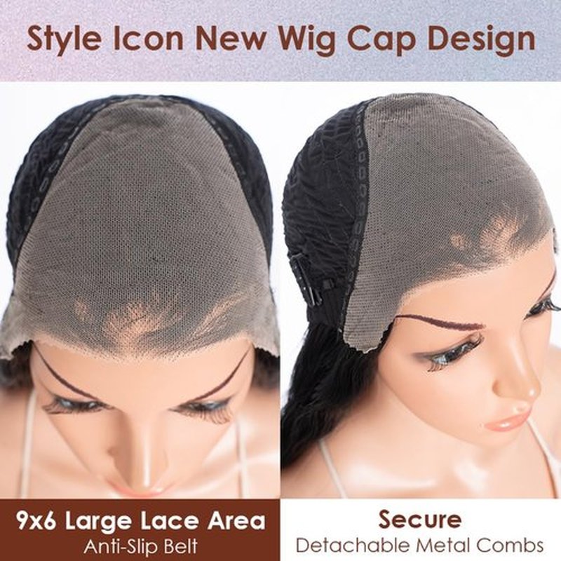 Style Icon 41” Super Long Wavy Wig 9x6 Free Part Bohemian Lace Front Wig Black Color - Heat Friendly Synthetic Hair Wigs with Pre Plucked Hairline