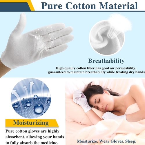 24Pcs White Cotton Gloves for Dry Hands Eczema Gloves Overnight Moisturizing Gloves for Women Cosmetic