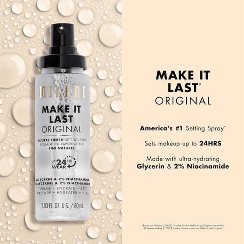 Milani Make It Last Setting Spray - 24-Hour Wear Makeup Sealer & Primer, Cruelty-Free Vegan Mist, 2.03 Fl. Oz