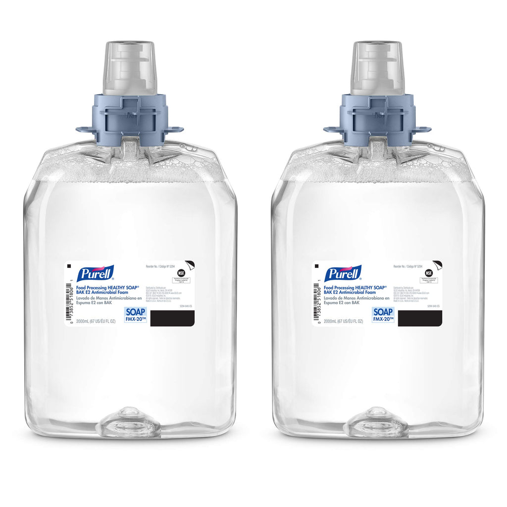 PURELL HEALTHY SOAP BAK E2 Antimicrobial Foam, Fragrance Free, 2000 mL Refill for PURELL FMX-20 Manual Soap Dispenser (Pack of 2) – 5294-02 - Manufactured by GOJO, Inc.
