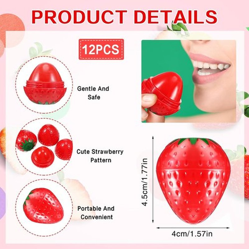 Skiennix 12 Pcs Strawberry Lip Balm - Moisturizing, Plumping & Wrinkle Repair | Perfect Valentine's Gift