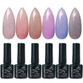 AHAMIOU Nail Polish Holographic Pink Shimmer Gel Nails Glitter Set Sparkly Shiny Reflective Nail Polish Kit Neutral Sheer Nude Gel Polish Diamond Gel for Home Salon DIY,6PCS