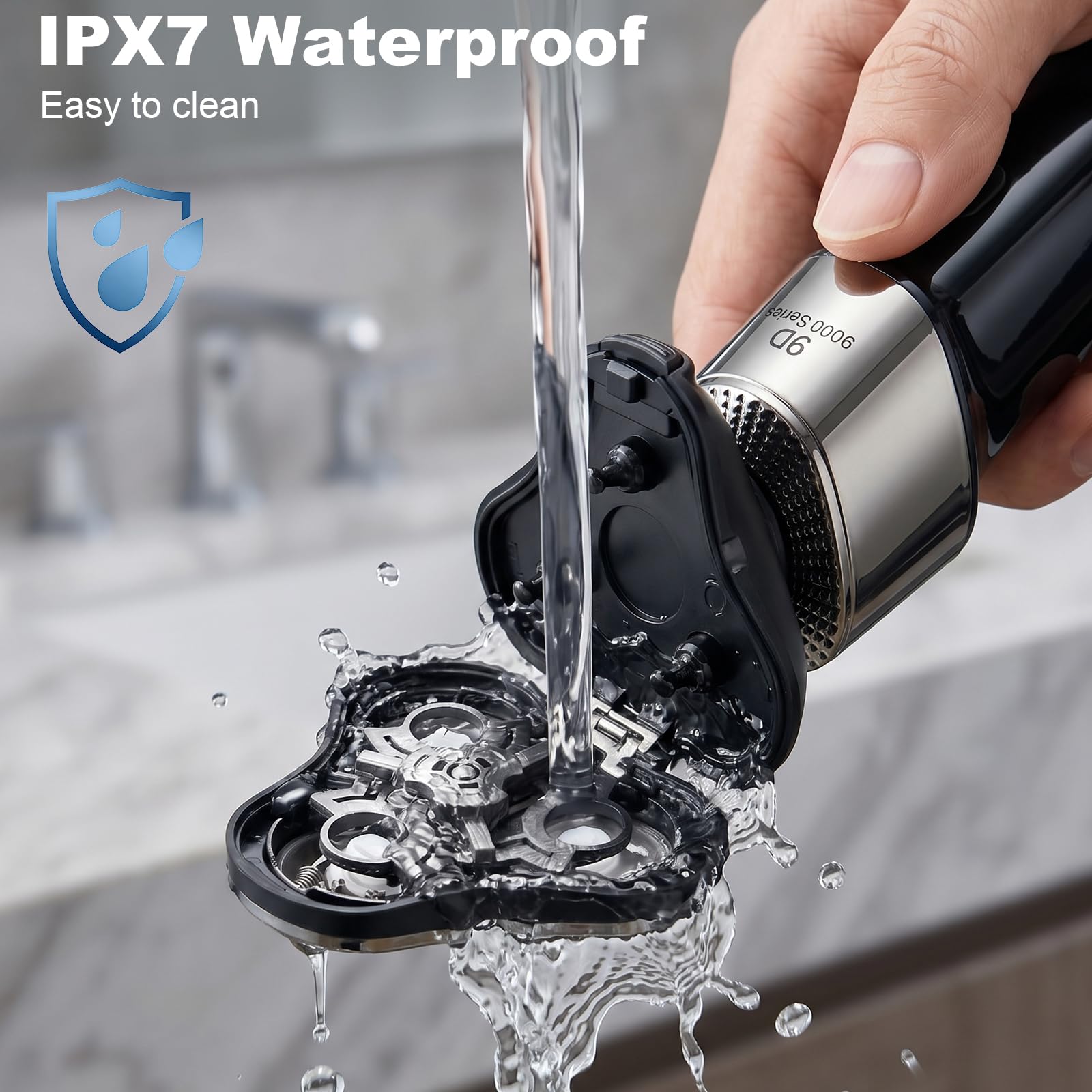 4-en-1 Electric Razor for Men, 9999 RPM High-Speed Electric Shaver with LED Display, 1H Fast Charging, IPX7 Waterproof Razor with Nose Hair Trimmer, Facial Cleansing Brush