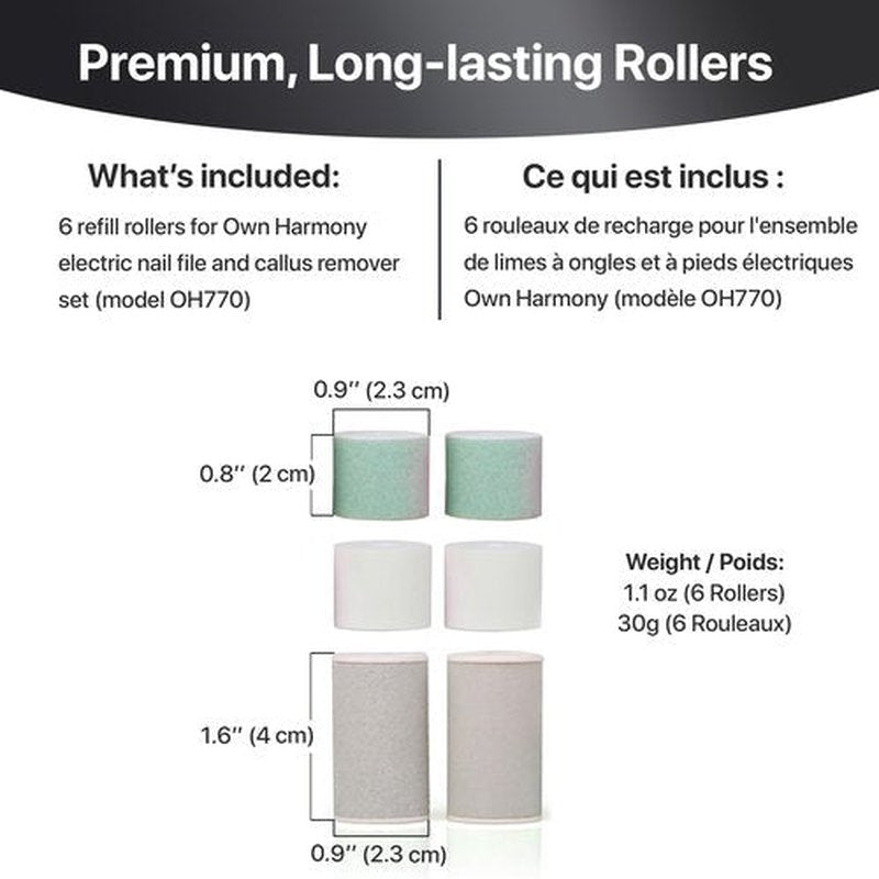 Refill Rollers for Own Harmony Electric Nail File Set & Foot Callus Remover - (4 in 1) Best Mani Pedicure Tools - Refills 6 Pack Replacement Roller Heads (Buffing, Filing, Polishing, Callus Removal)