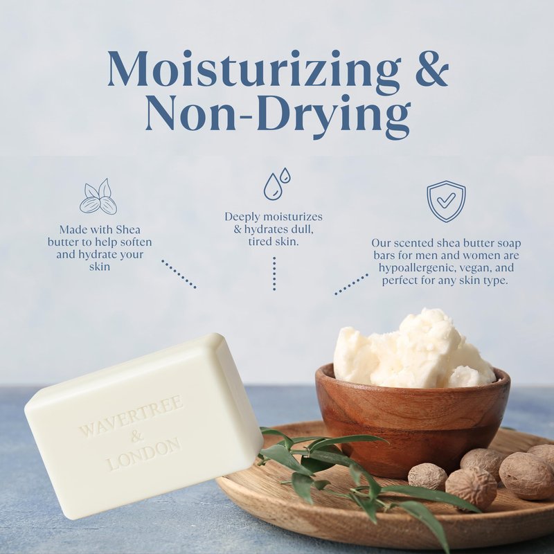 Wavertree & London Santal & Cardamon Scented 100% Natural Soap Bar, 7oz Moisturizing French Triple Milled Soap Bar for Women & Men Enriched with Organic Shea Butter, Pure Bath & Body Soap (1 Bar)