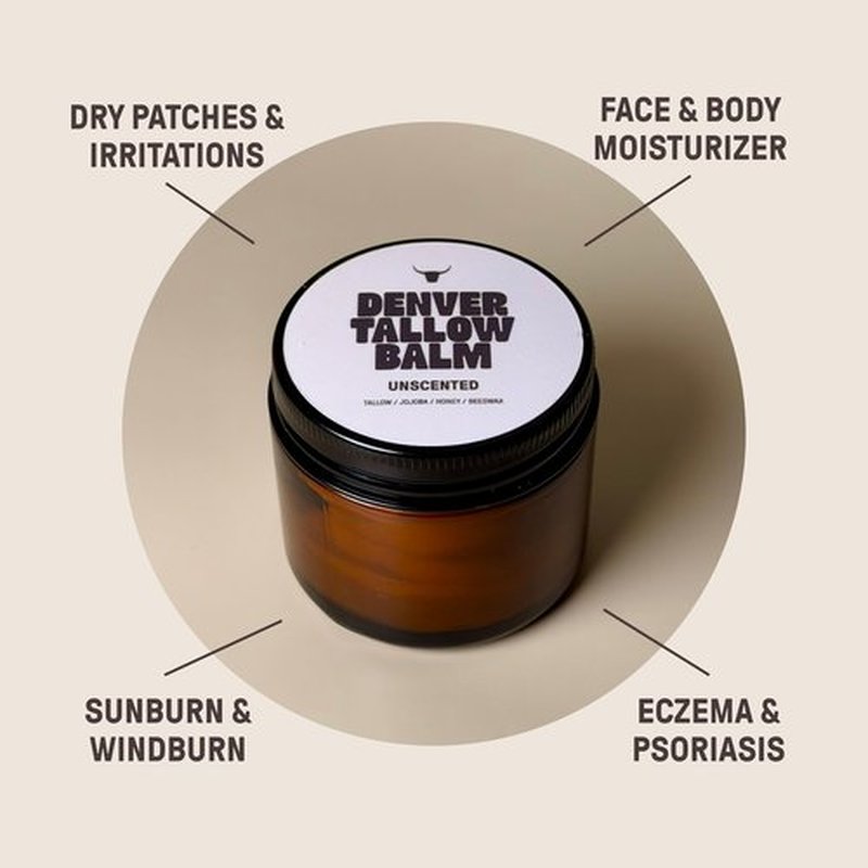 Denver Tallow Balm - Unscented - Grass Fed Beef Tallow, Organic Jojoba Oil, Raw Honey, Raw Beeswax