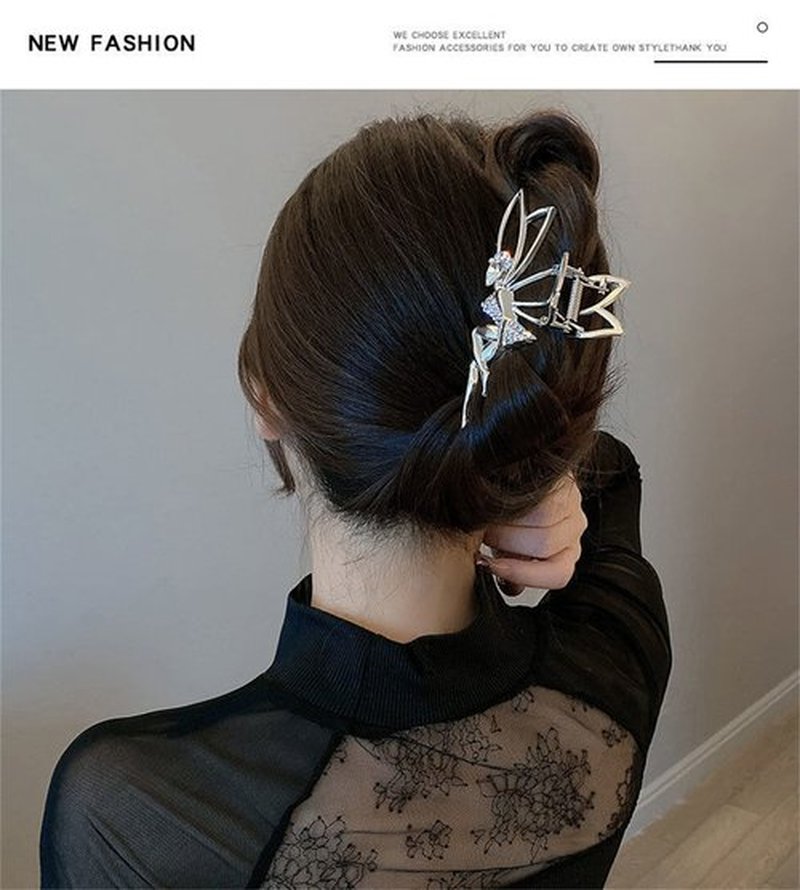 2 Pcs Cute Hair Claw Fairy Girl Rhinestone Hair Clip Big Hair Jaw Clip Nonslip Hair Clamp Hair Accessories Sliver&Gold