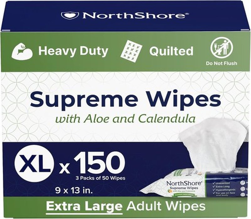 NorthShore Supreme Quilted Heavy-Duty Wipes - X-Large 9 x 13 in. | 50 Count, 3-Pack