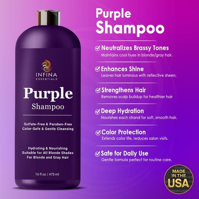 INFINA ESSENTIALS Purple Shampoo - Sulfate-Free Formula for Blondes & Color-Treated Hair | 16 fl oz