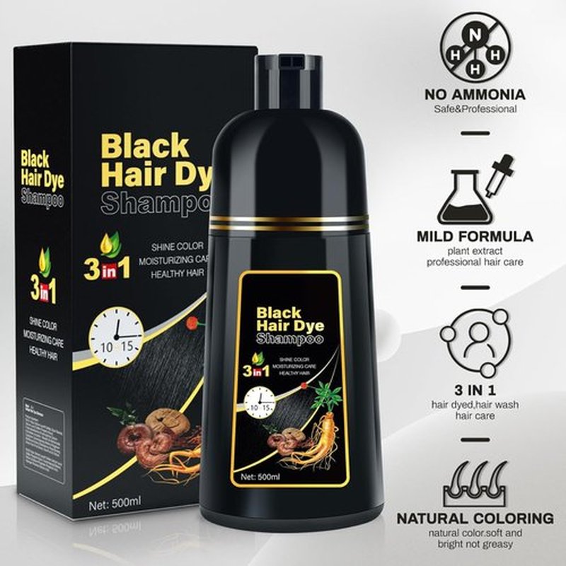 Cosmpro Black Hair Dye Shampoo - 3 in 1 Herbal Formula for Gray Hair Coverage | Natural Black Color