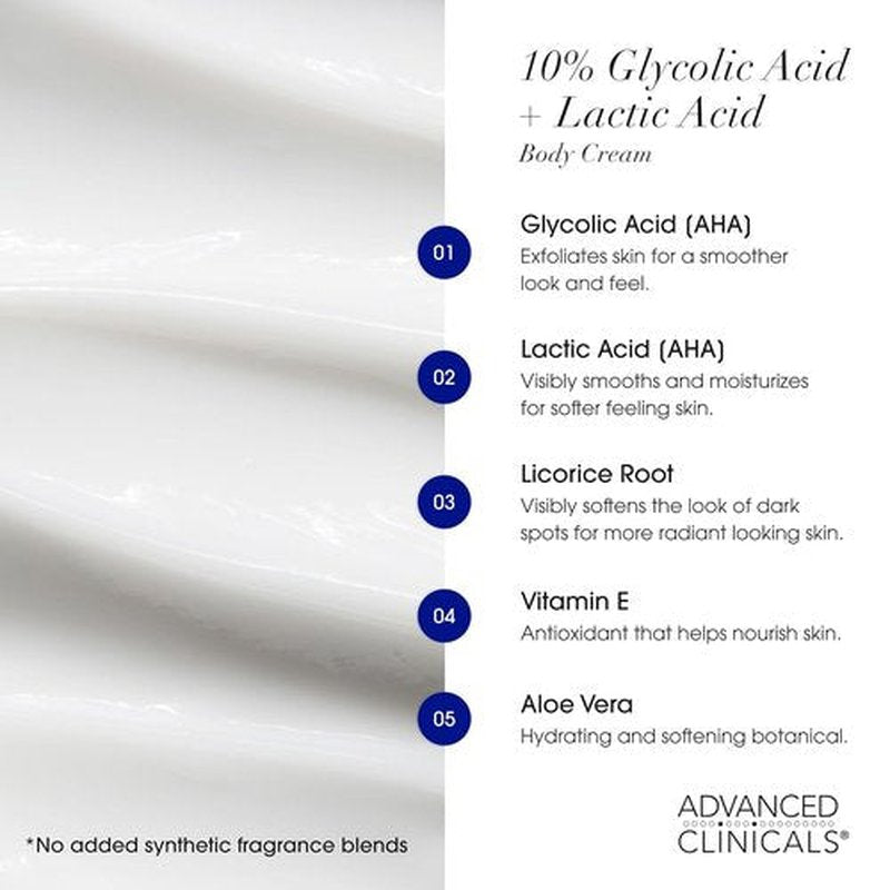 Advanced Clinicals 10% Glycolic Acid Lotion - Exfoliating Moisturizer with Hyaluronic Acid | 16 Oz for Smooth, Even Skin