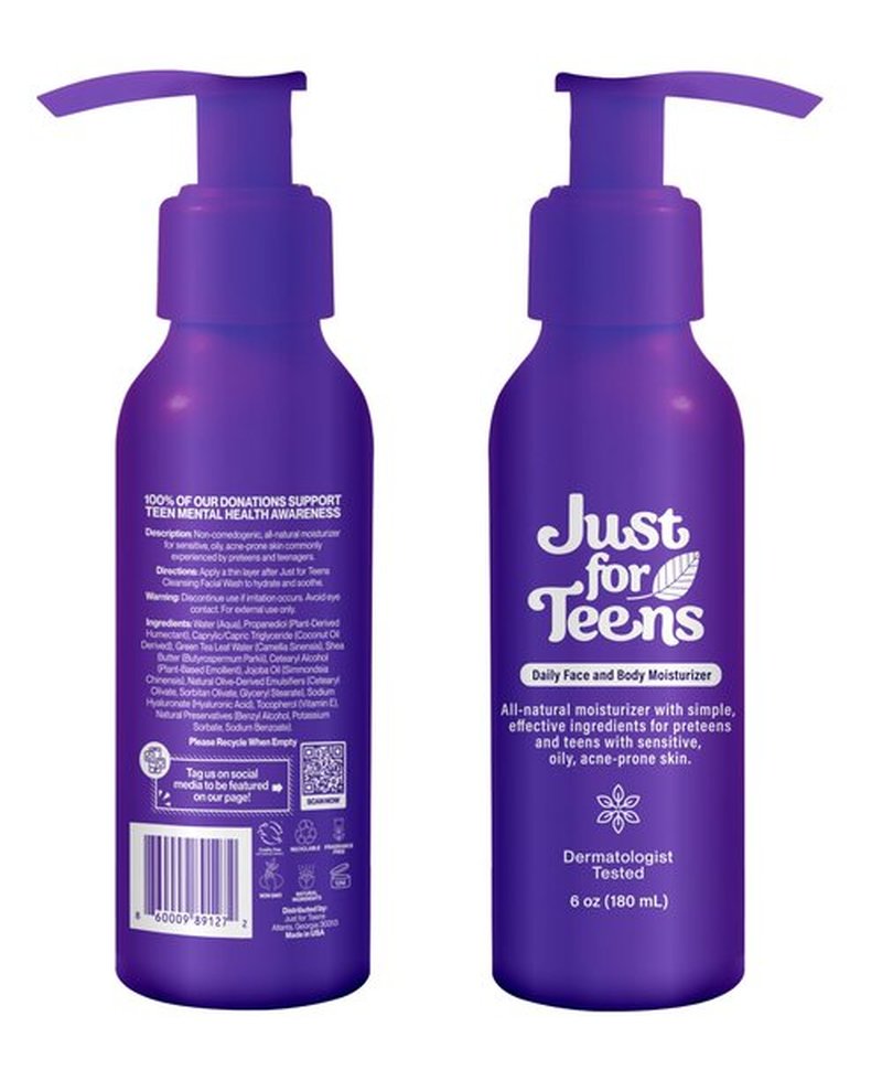 Just For Teens Daily Face & Body Moisturizer | Natural Ingredients | For Oily, Sensitive Skin | Teens Best Skincare | 6oz