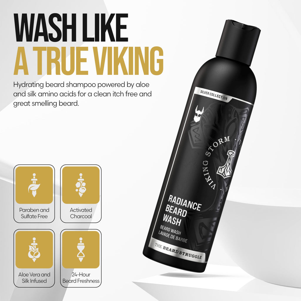The Beard Struggle Radiance Beard Wash – Silver Collection, Viking Storm – Deep Clean & Hydrated Care – Beard Cleanser for Men (8 fl oz)