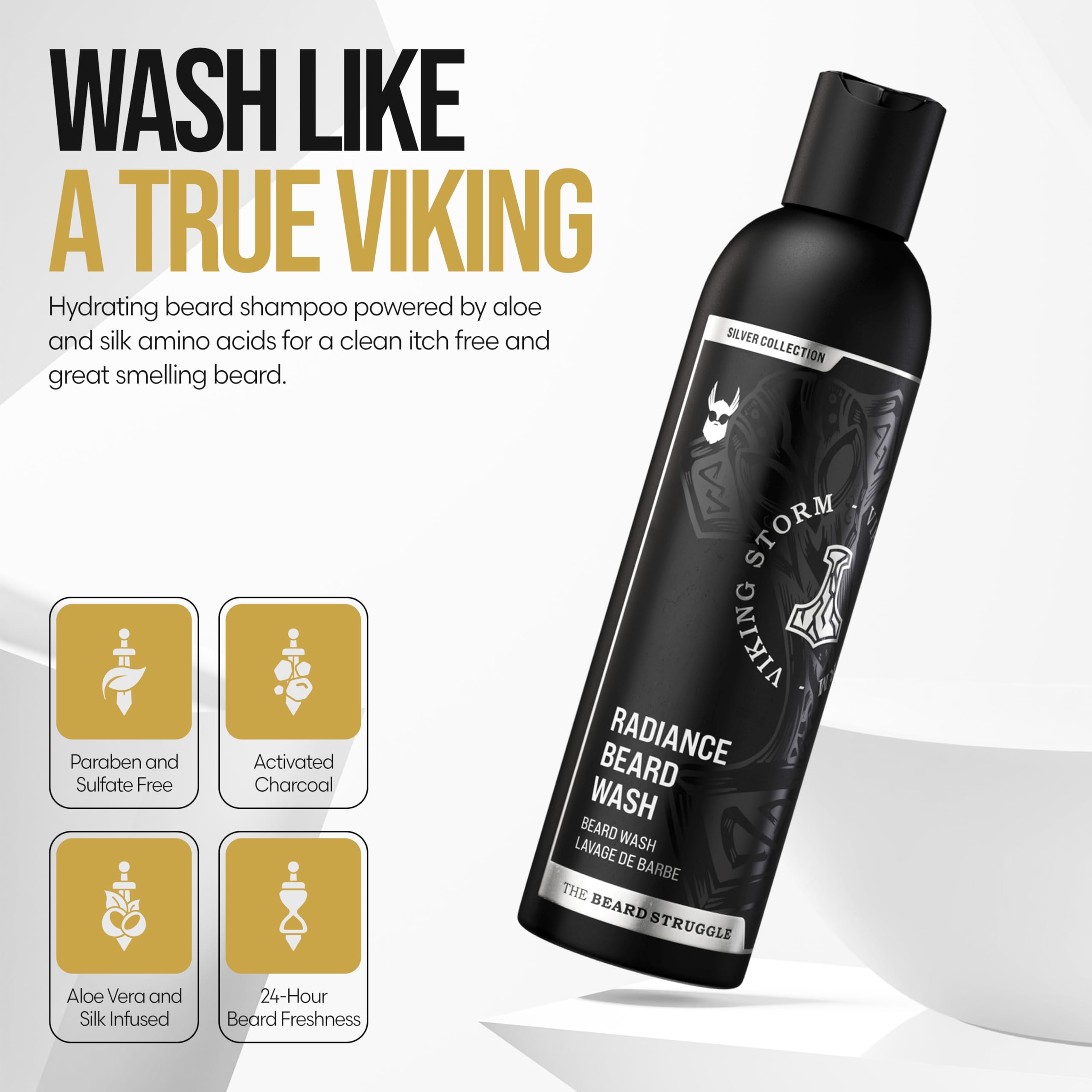 The Beard Struggle Radiance Beard Wash – Silver Collection, Viking Storm – Deep Clean & Hydrated Care – Beard Cleanser for Men (8 fl oz)