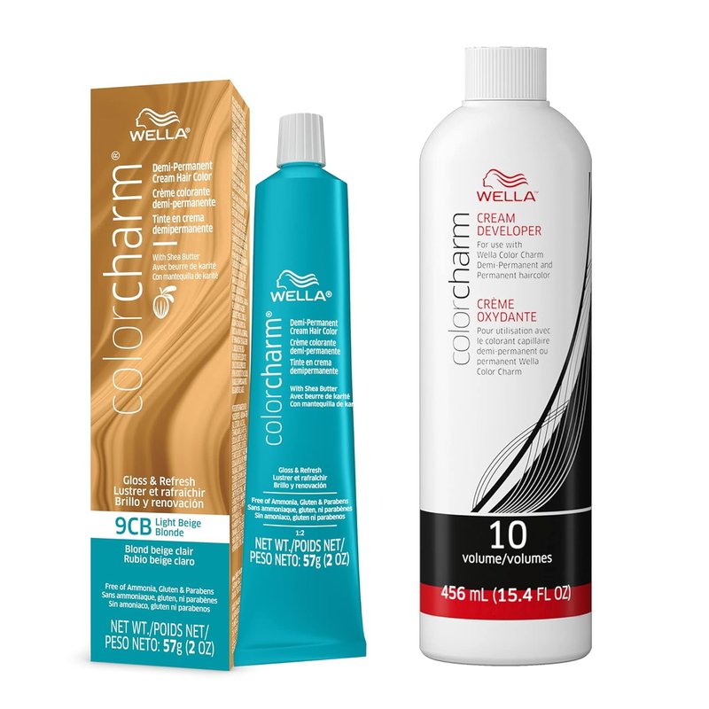 WELLA ColorCharm Demi-Permanent Hair Color - Glossy Light Beige Blonde 9CB with 10 Vol. Developer