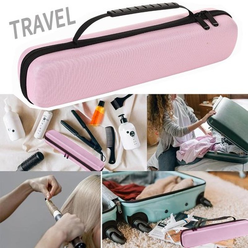 Curling Iron Travel Case, Festwarm Hard Carry Bag for Straightener Curling Irons Styler with Handle, EVA Flat Iron Cases for Vacation(CASE ONLY, Light Pink)