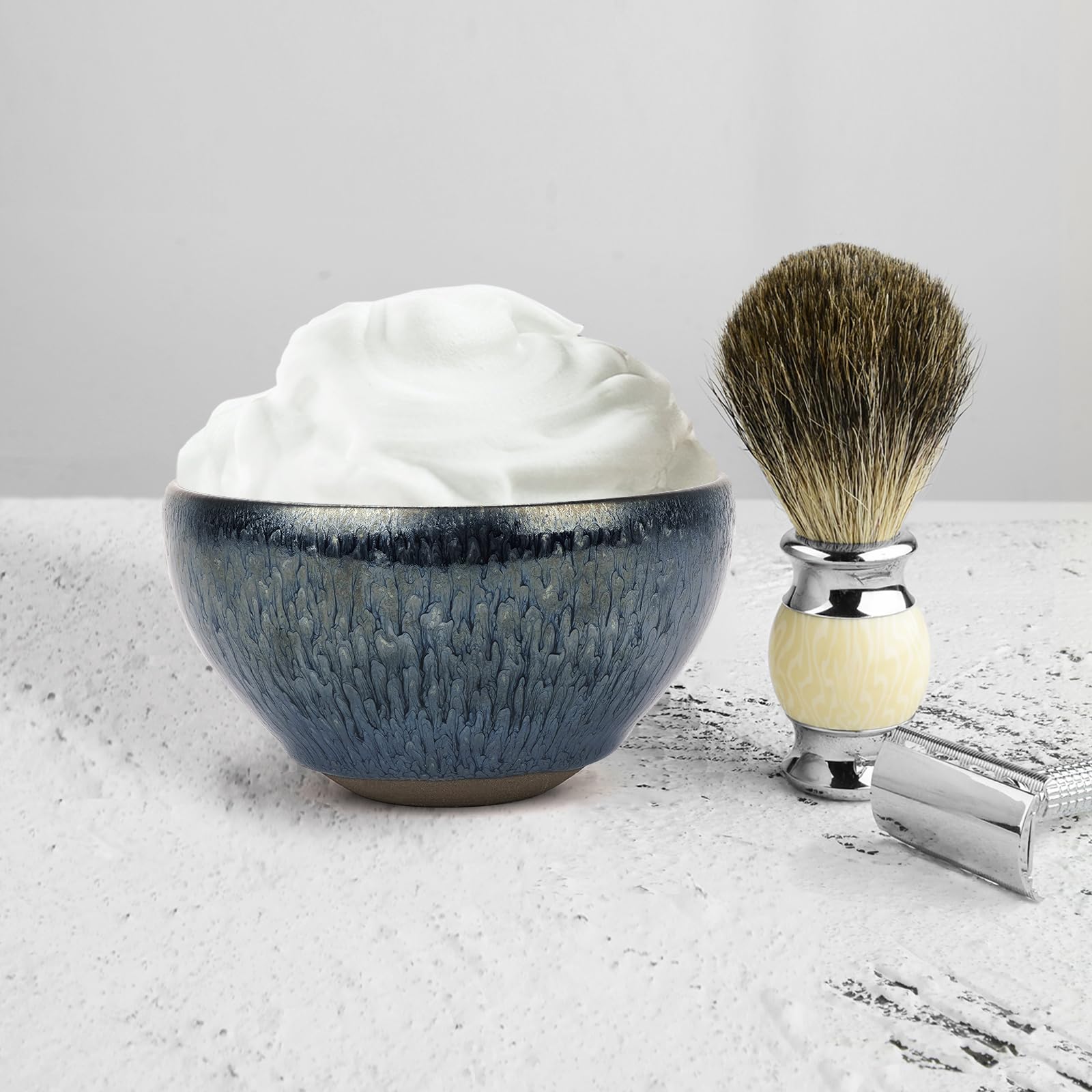 Linkidea Linkdiea Ceramics Soap Shaving Bowl, Traditional Wet Beard Art of Shaving Bowl, Cream Shaver Bowl for Men (Blue), RAC30-01