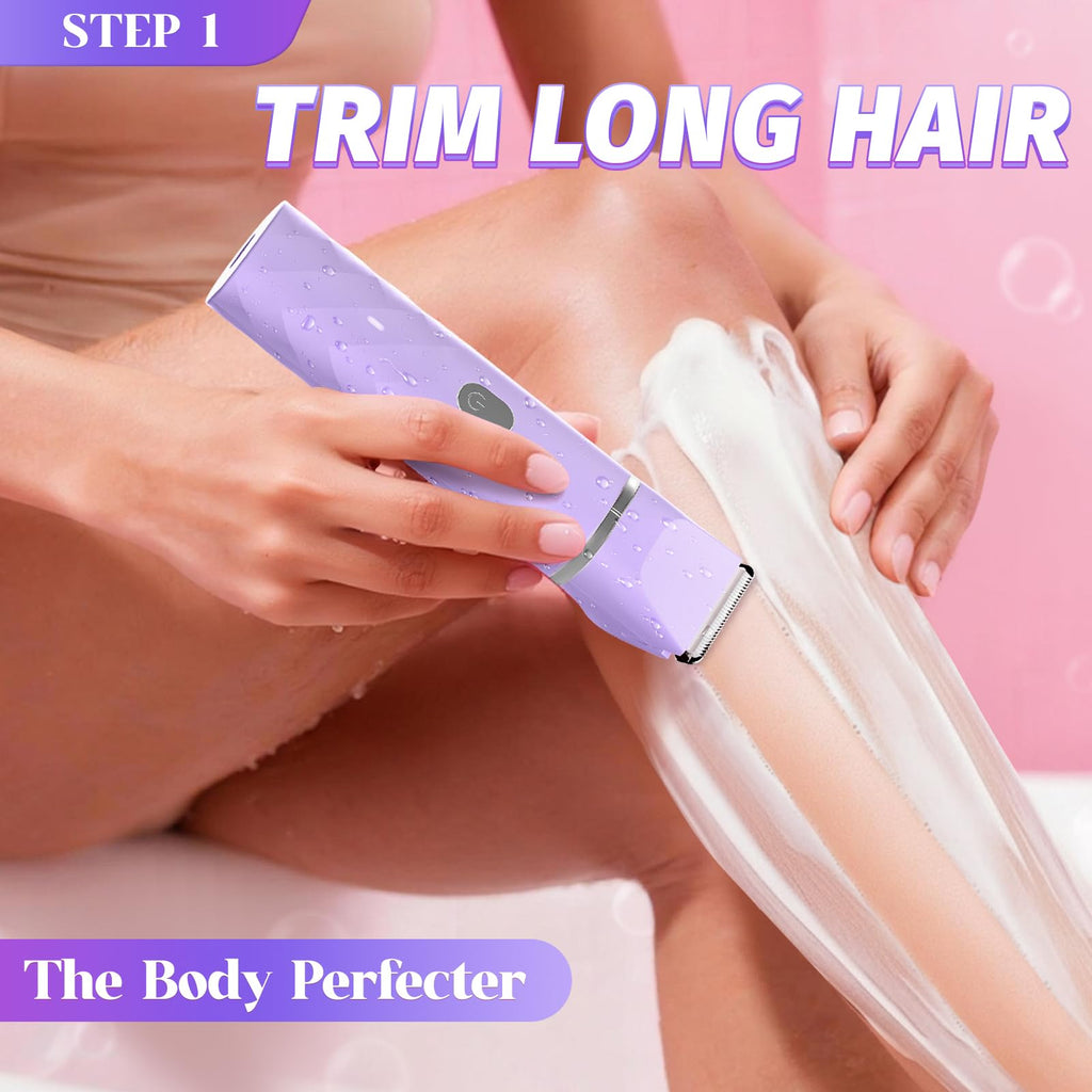 Bikini Trimmer for Women, IPX7 Waterproof, Painless Rechargeable Electric Razor Remover, 2-in-1 Facial & Pubic Hair Removal for Sensitive Skin, Portable Travel Size, Women’s Gift, Purple