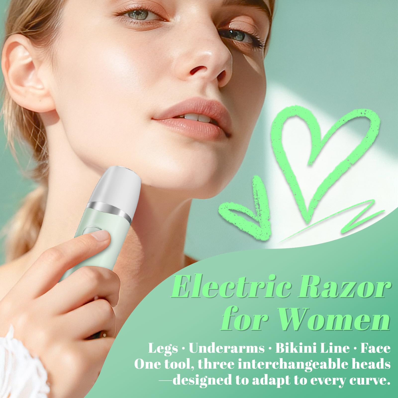 Fanovae 3-in-1 Bikini Trimmer for Women – Electric Razor for Women, Electric Body Hair Trimmer, IPX7 Waterproof, 120-Min Cordless, USB-C, Battery% Display – X3 Soft Mint Ombre