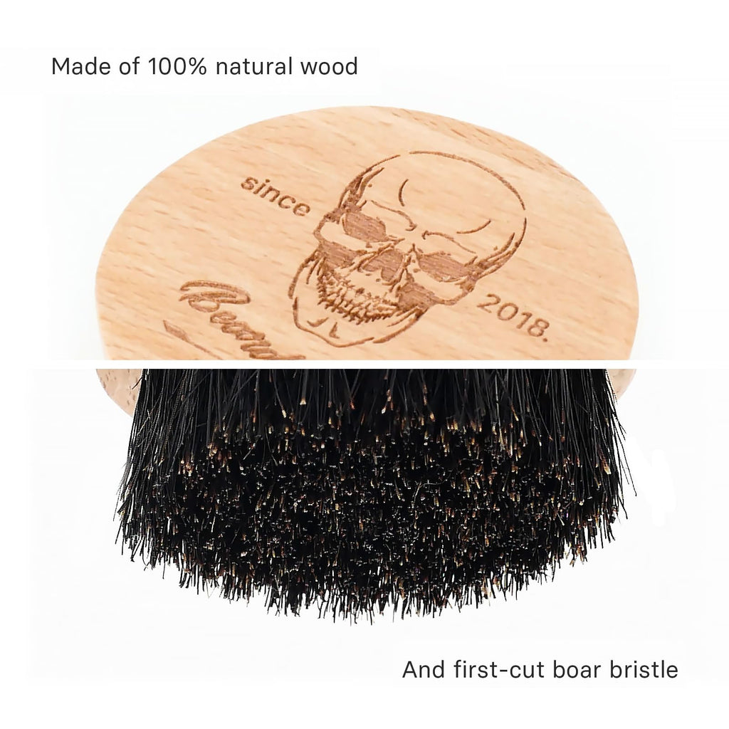 Menesia Small Round Beard Brush, Boar Bristle Wooden Brush for Travel